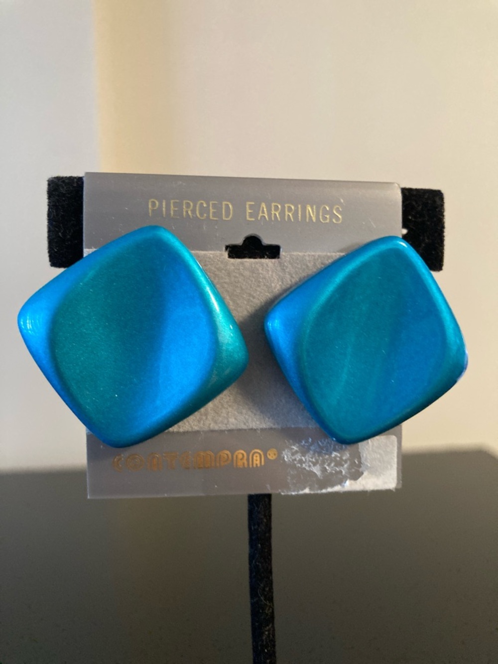 Teal Blue Square Stud Earrings